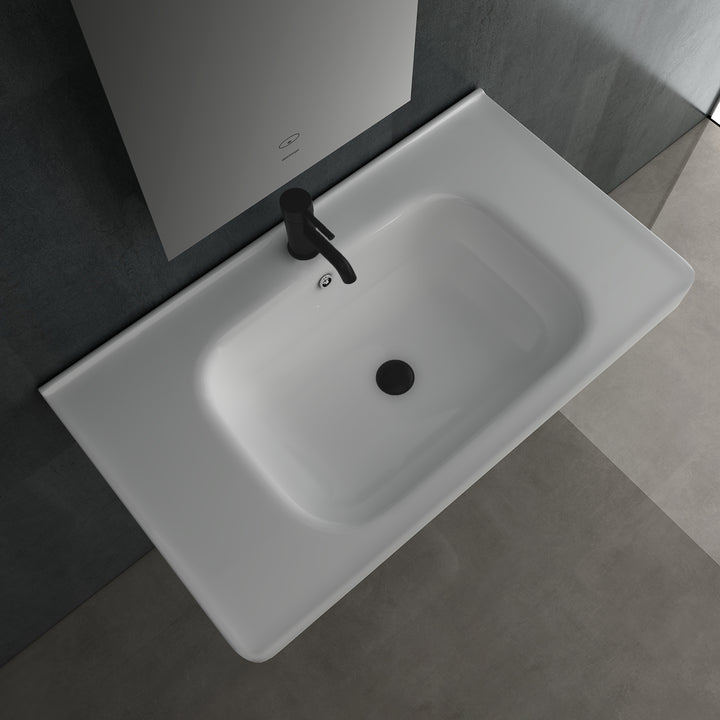 Alpenberger 18080 Aufsatz & Hänge Waschbecken mit Hahnloch & Überlauf