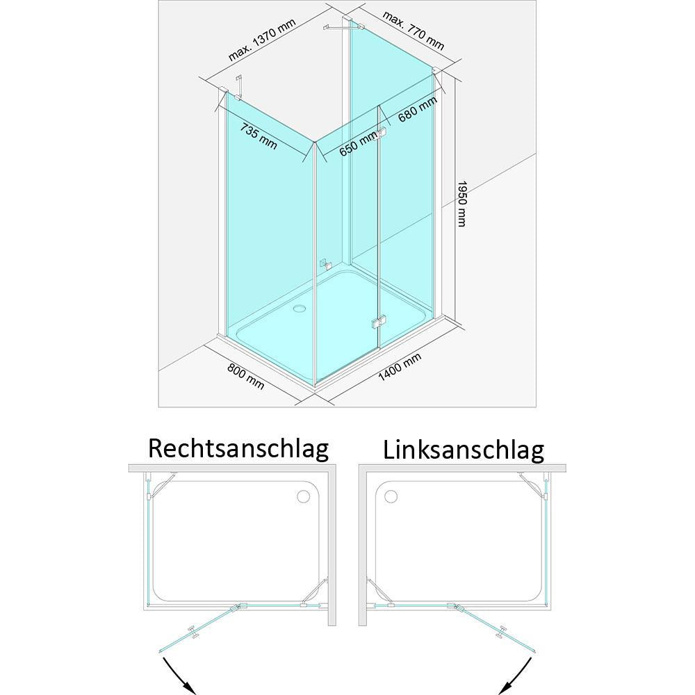 Alpenberger SENSO Duschkabine Seitenteil + SENSO Tür + U-Connect Profil mit Antikalk