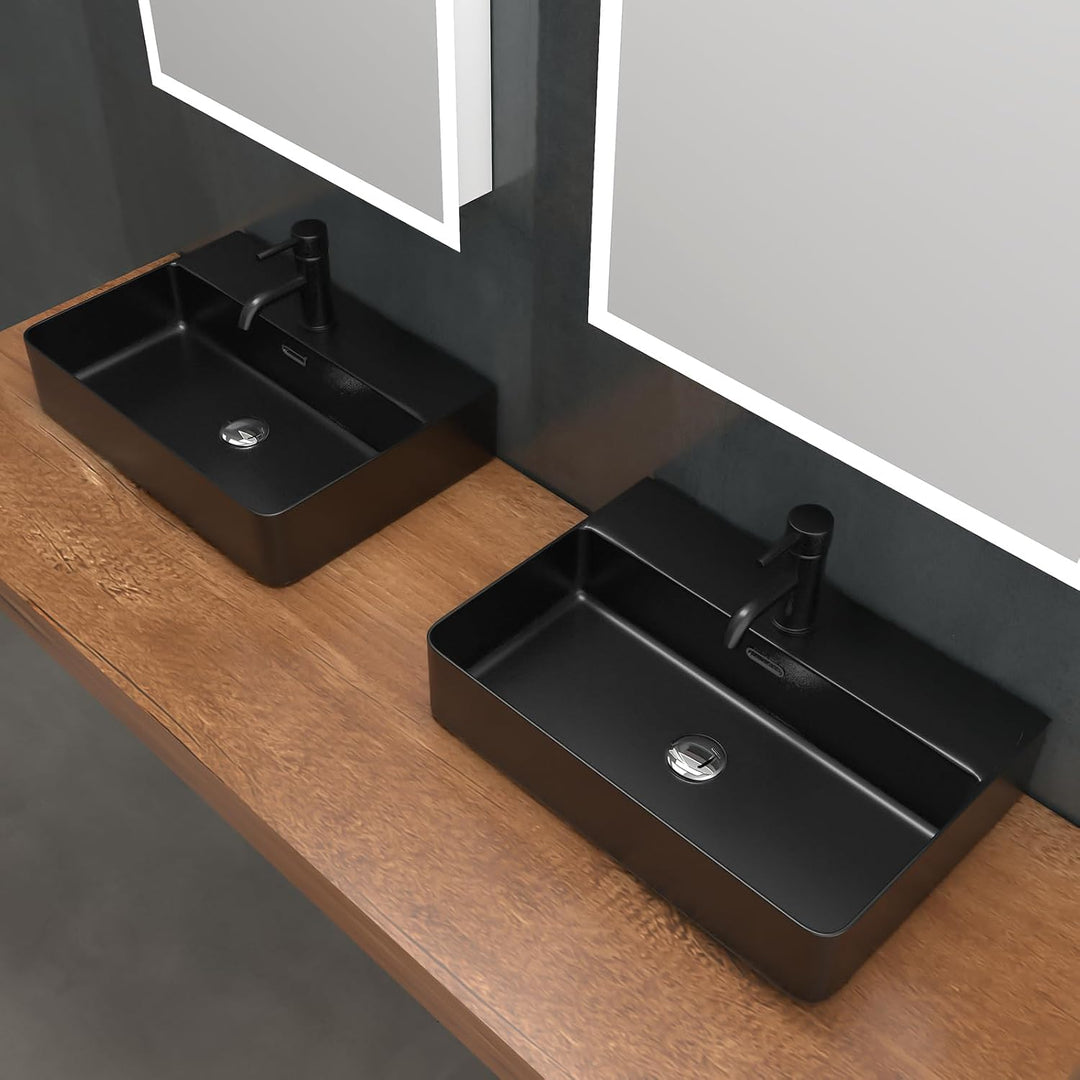 Alpenberger 491-SCHWARZ Aufsatz & Hänge Waschbecken mit Nanobeschichtung