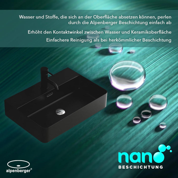 Alpenberger 491-SCHWARZ Aufsatz & Hänge Waschbecken mit Nanobeschichtung