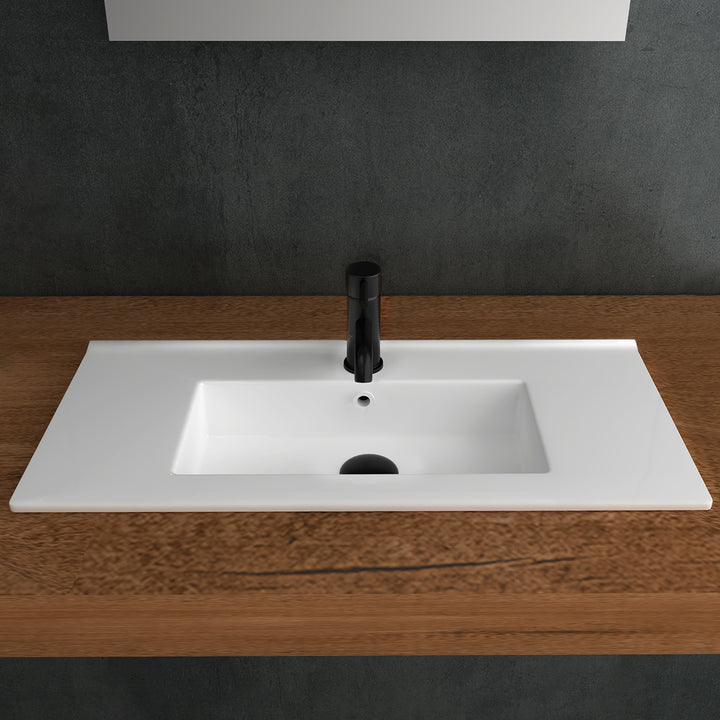 Alpenberger Mini 800 Waschtisch, aus Keramik, mit Überlaufschutz, mit Nanobeschichtung