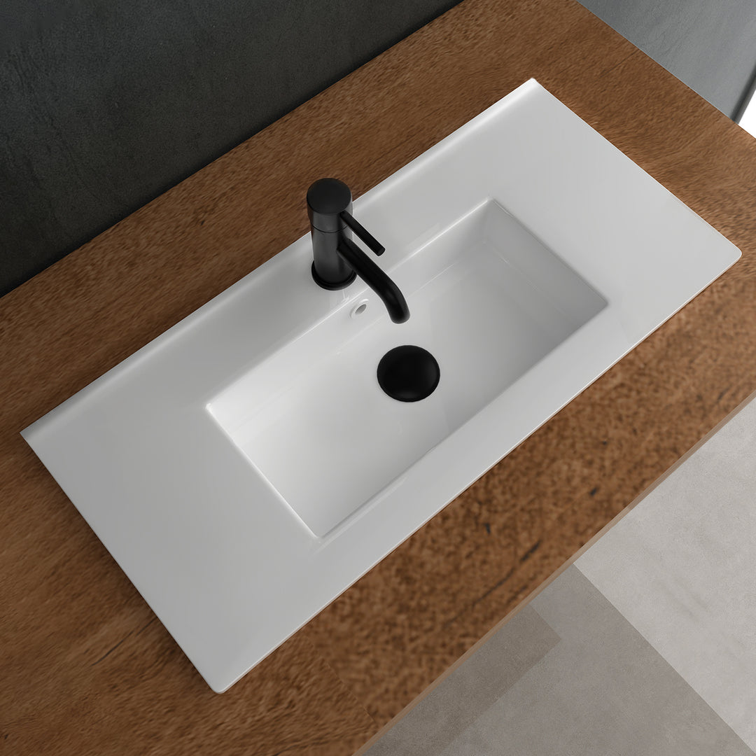 Alpenberger Mini 800 Waschtisch, aus Keramik, mit Überlaufschutz, mit Nanobeschichtung