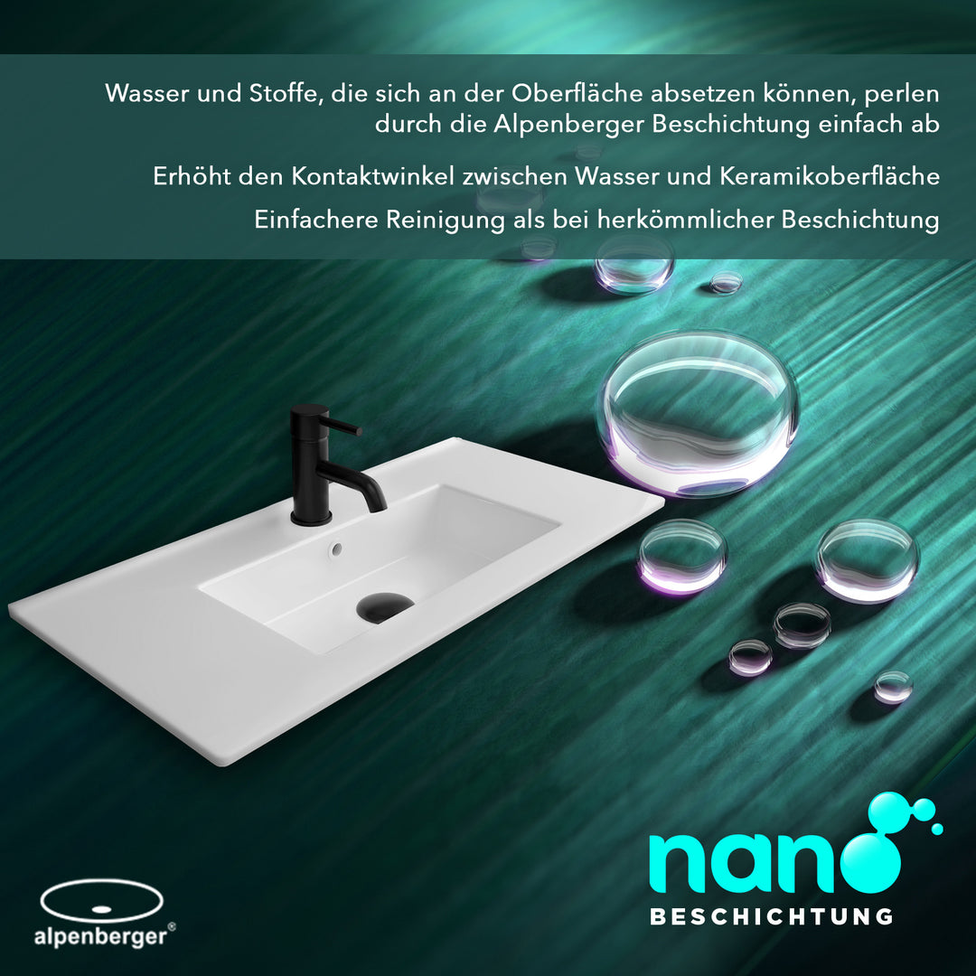 Alpenberger Mini 800 Waschtisch, aus Keramik, mit Überlaufschutz, mit Nanobeschichtung