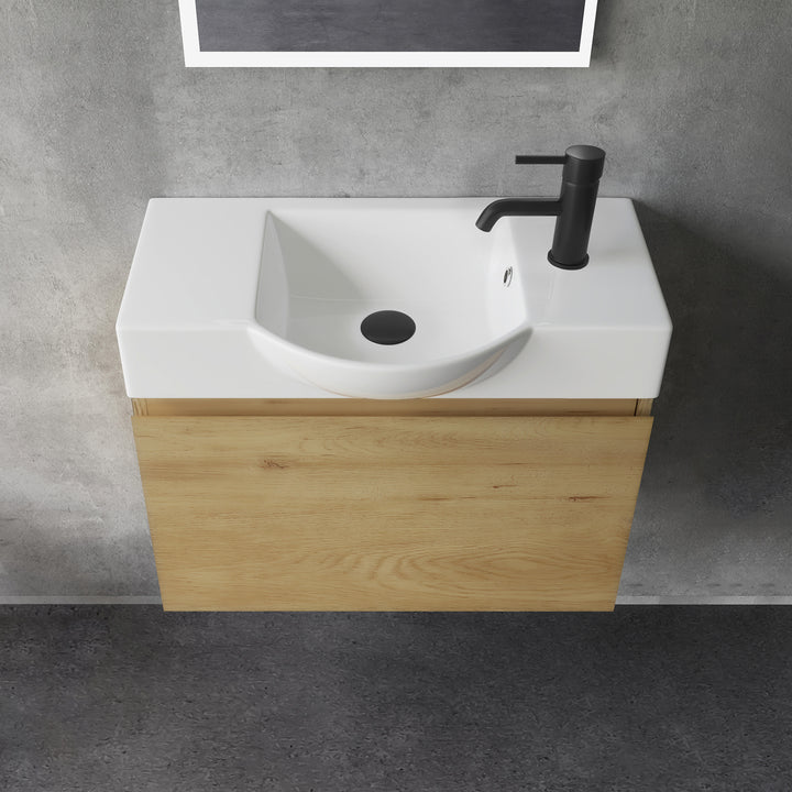 Alpenberger Waschplatz-Set 55 cm – Keramik Waschbecken mit Unterschrank | Lugano-550 + KORA-550 Eiche Natur