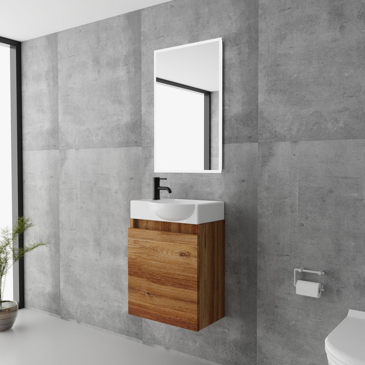 Alpenberger Lugano 450 Badmöbel Set Bamboo mit Softclose & LED Spiegel