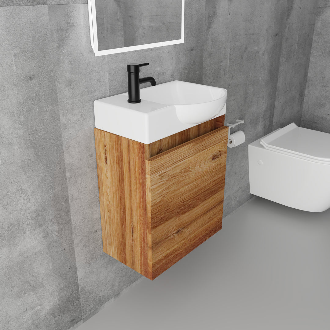 Alpenberger Lugano 450 Badmöbel Set Bamboo mit Softclose & LED Spiegel