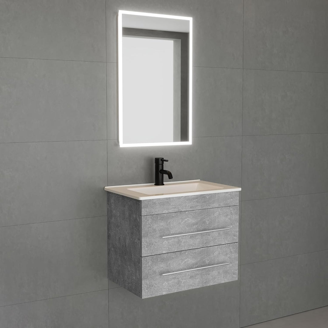 Alpenberger Keramik Waschbecken Mini-600 + Unterschrank Mini-600 + Spiegel Viva-45 LED