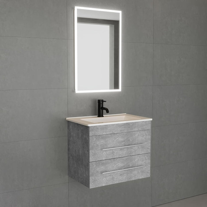 Alpenberger Keramik Waschbecken Mini-600 + Unterschrank Mini-600 + Spiegel Viva-45 LED