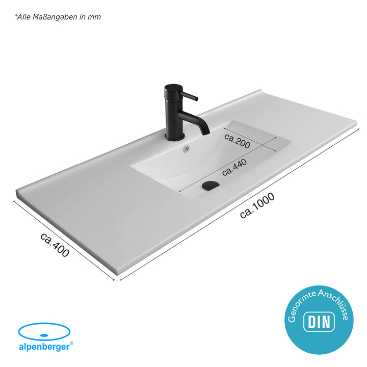 Alpenberger Design Einbauwaschbecken 100 cm – XXL-Waschtisch mit Nano-Beschichtung & maximaler Ablagefläche – Modern & Pflegeleicht