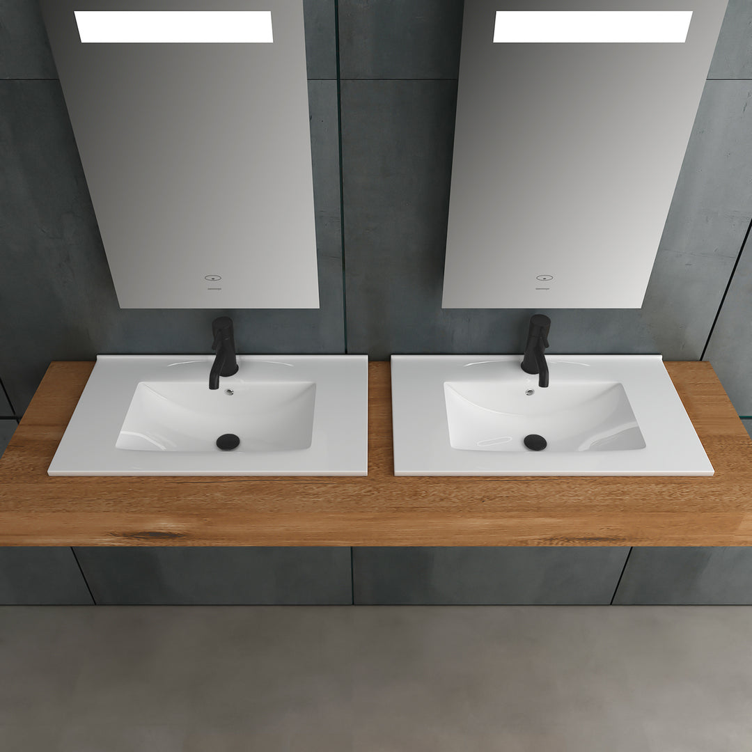 Alpenberger Design Einbauwaschbecken 70 cm – Keramik-Waschtisch mit Nano-Beschichtung & extra Ablagefläche – Modern & Pflegeleicht