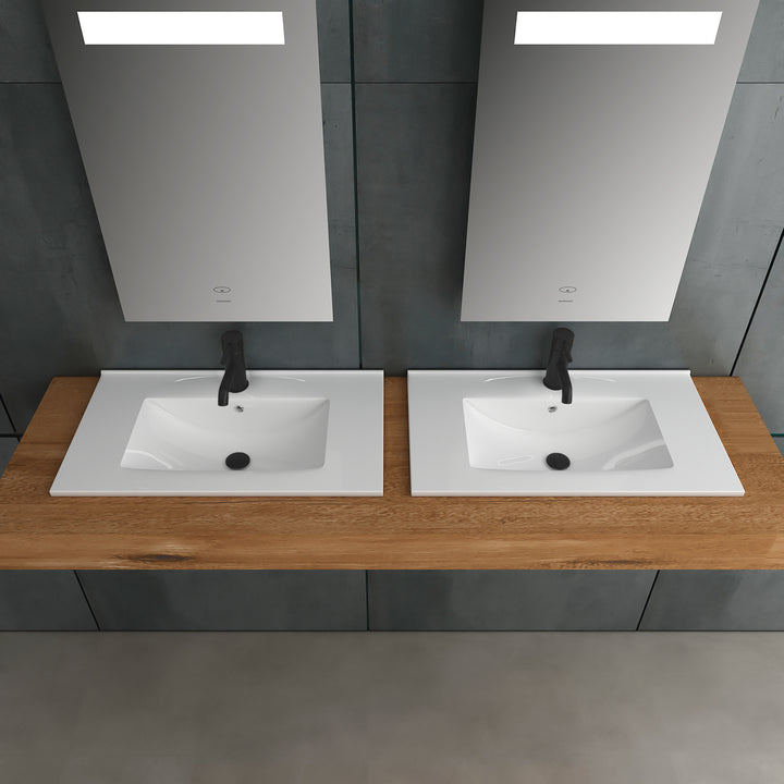 Alpenberger Design Einbauwaschbecken 70 cm – Keramik-Waschtisch mit Nano-Beschichtung & extra Ablagefläche – Modern & Pflegeleicht