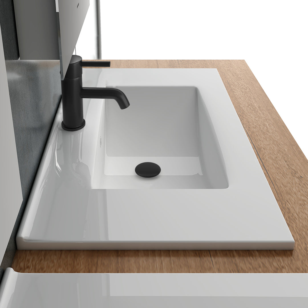 Alpenberger Design Einbauwaschbecken 70 cm – Keramik-Waschtisch mit Nano-Beschichtung & extra Ablagefläche – Modern & Pflegeleicht