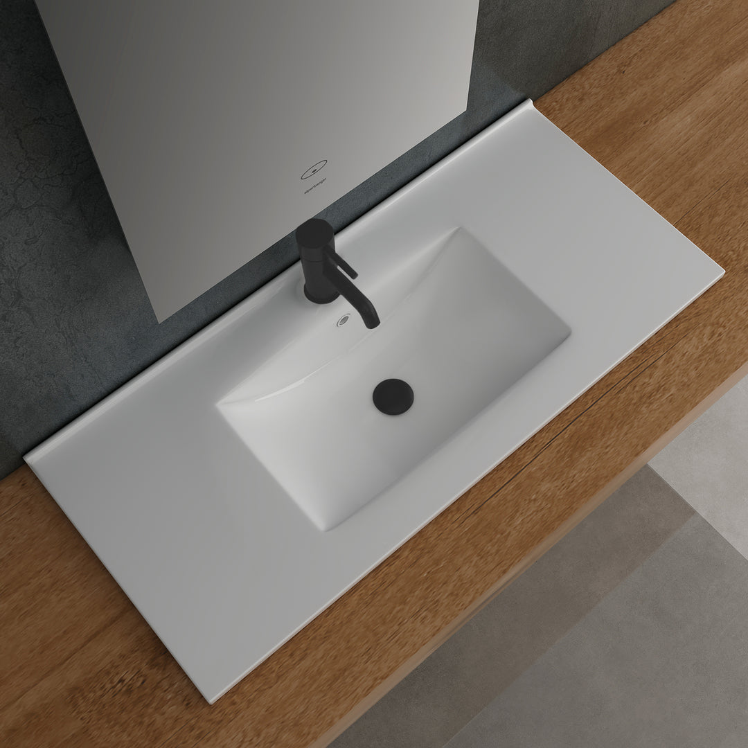 Alpenberger Design Einbauwaschbecken 90 cm – XL-Waschtisch mit Nano-Beschichtung & extra breiten Ablageflächen – Modern & Pflegeleicht