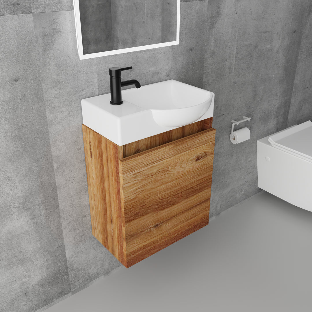 Alpenberger Lugano 450 Badmöbel Set Bamboo mit Softclose & LED Spiegel