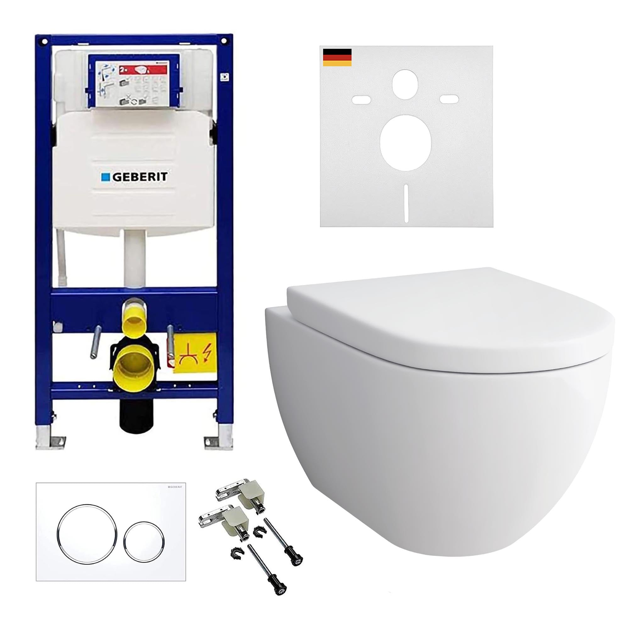Alpenberger Wand-WC Set spülrandlos mit Geberit Duofix UP320 & Sigma 20 Betätigungsplatte – Komplettset inkl. Soft-Close Sitz
