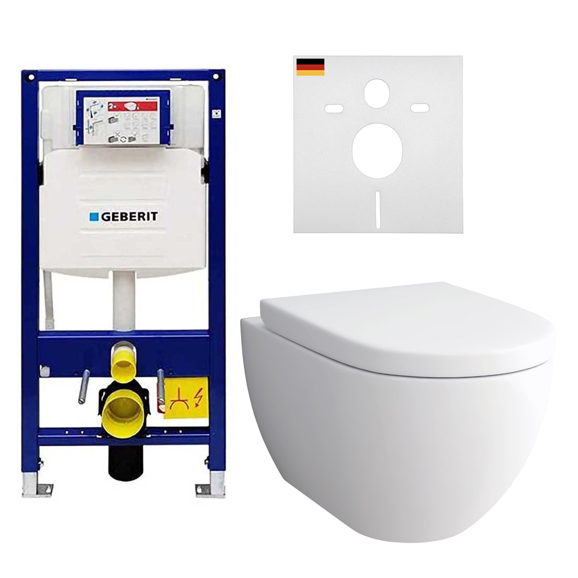 Alpenberger Wand-WC Set spülrandlos mit Bidet-Funktion & Geberit Duofix UP320 Vorwandelement inkl. Soft-Close Sitz