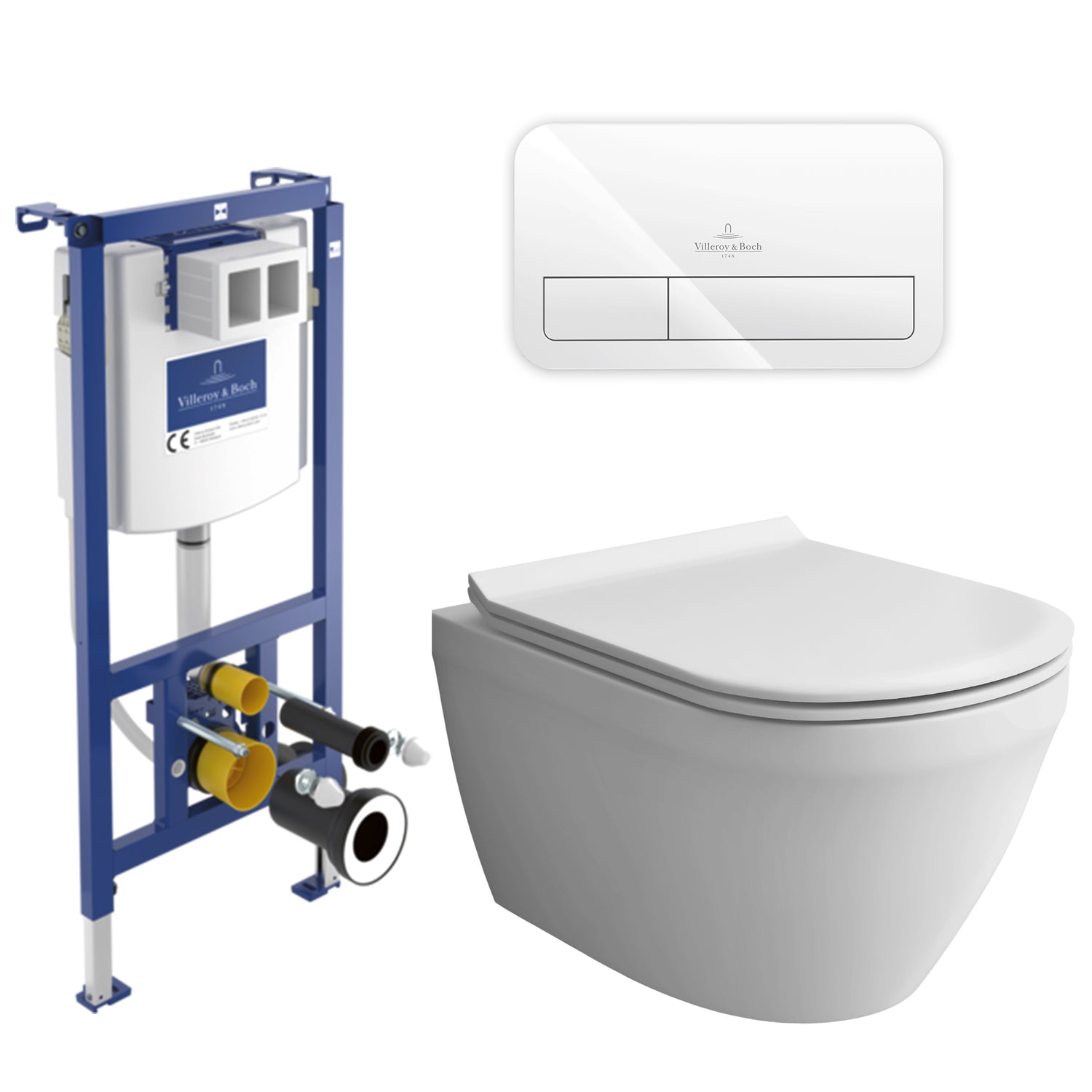 Alpenberger Hänge-WC Komplettset mit Villeroy & Boch ViConnect Spülkasten – Optional mit Betätigungsplatte