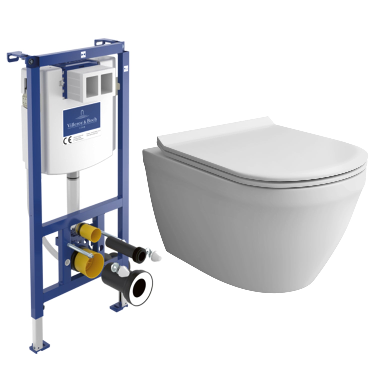 Alpenberger Hänge-WC Komplettset mit Villeroy & Boch ViConnect Spülkasten – Optional mit Betätigungsplatte