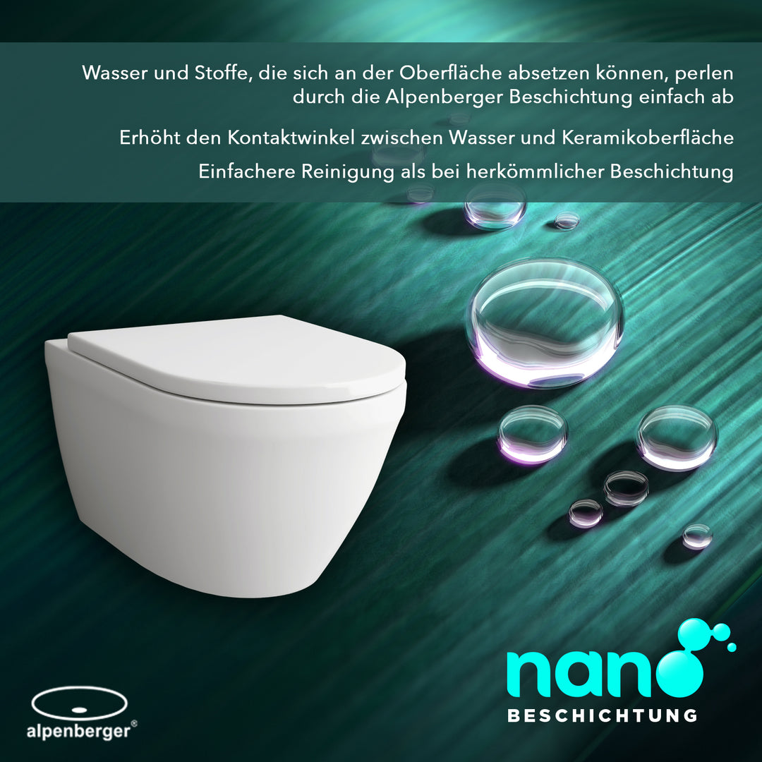 Alpenberger Wand-WC spülrandlos mit Nano-Beschichtung – Schmutzabweisendes Hänge-WC inkl. Soft-Close Sitz