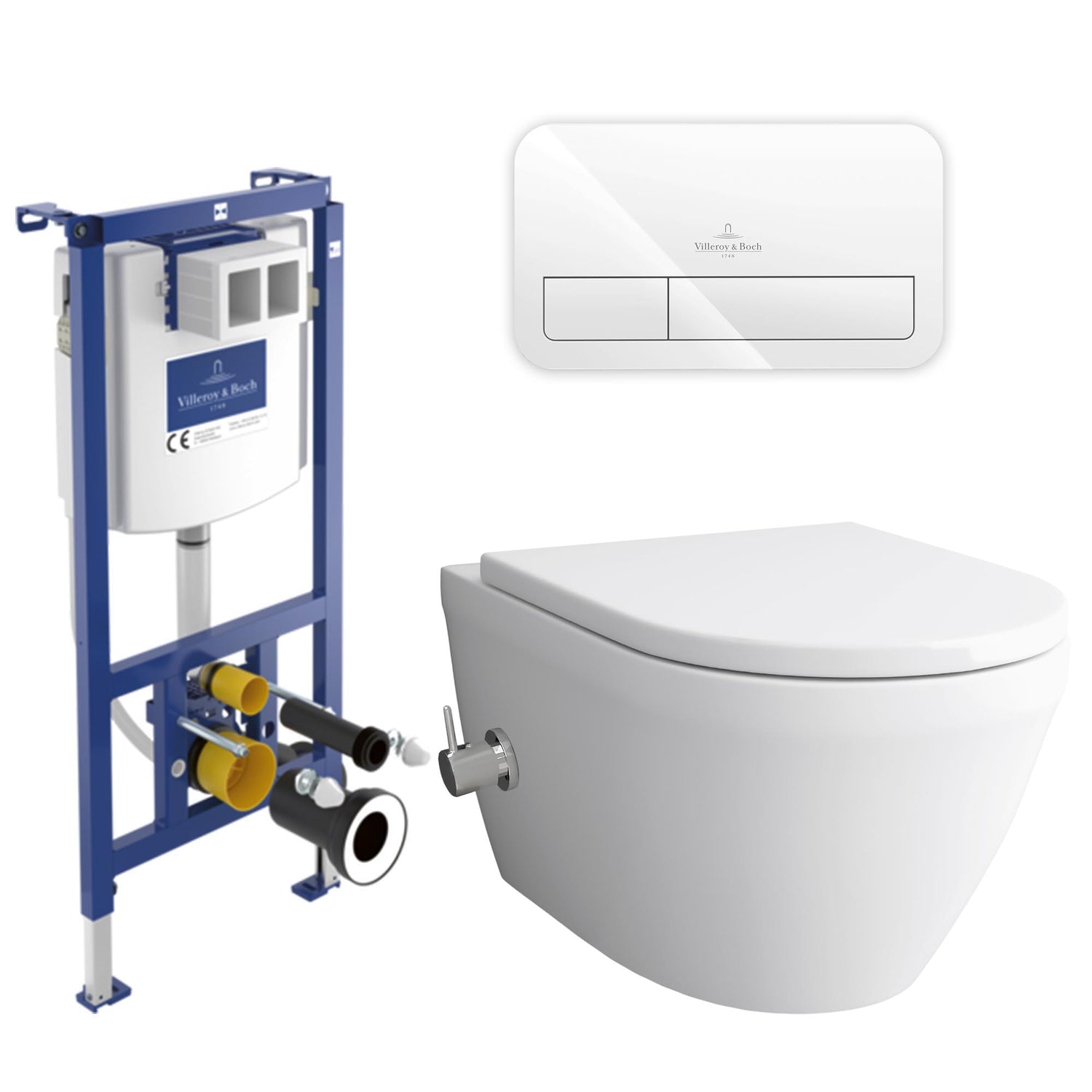 Alpenberger Dusch-WC Set – Hänge WC mit Bidet Funktion & Villeroy & Boch ViConnect Spülkasten