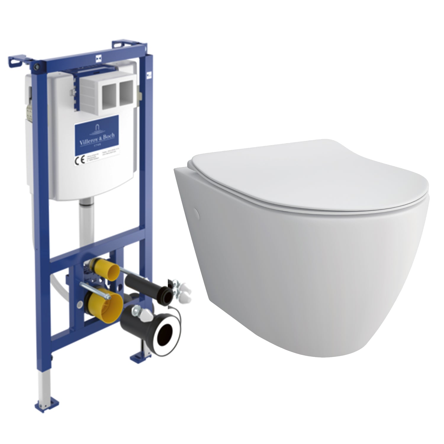Alpenberger Hänge-WC Komplettset mit Villeroy & Boch ViConnect Spülkasten – Optional mit Betätigungsplatte