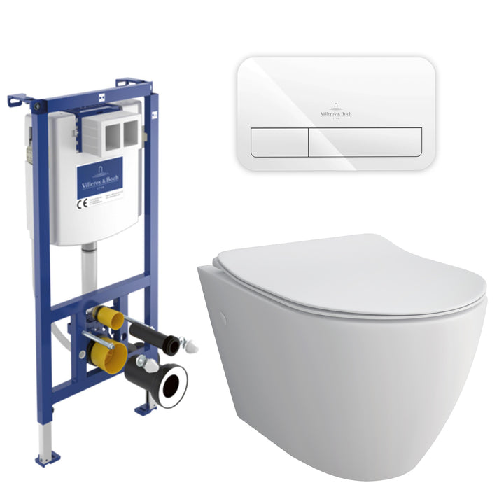 Alpenberger Hänge-WC Komplettset mit Villeroy & Boch ViConnect Spülkasten – Optional mit Betätigungsplatte