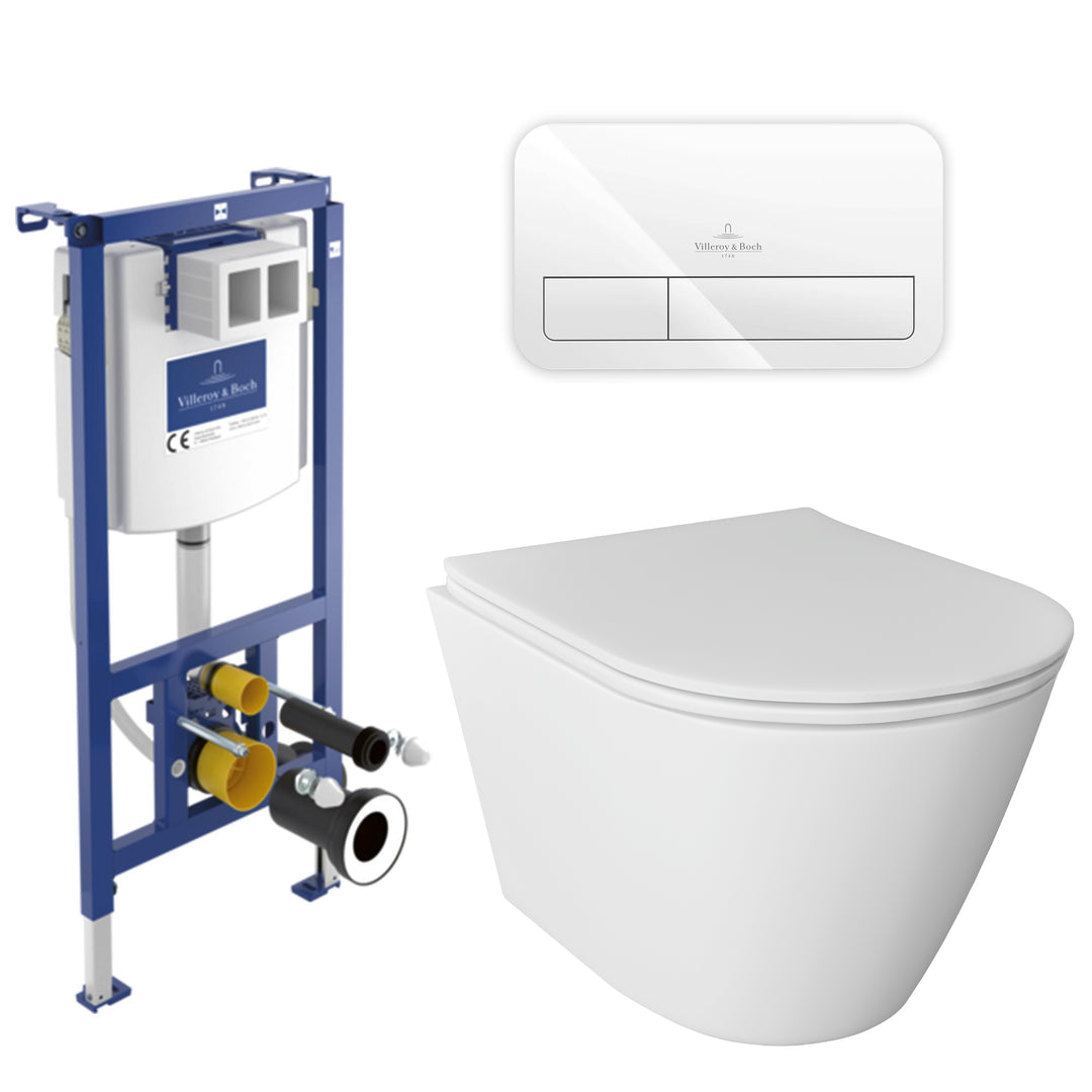 Alpenberger Hänge-WC Komplettset mit Villeroy & Boch ViConnect Spülkasten – Optional mit Betätigungsplatte