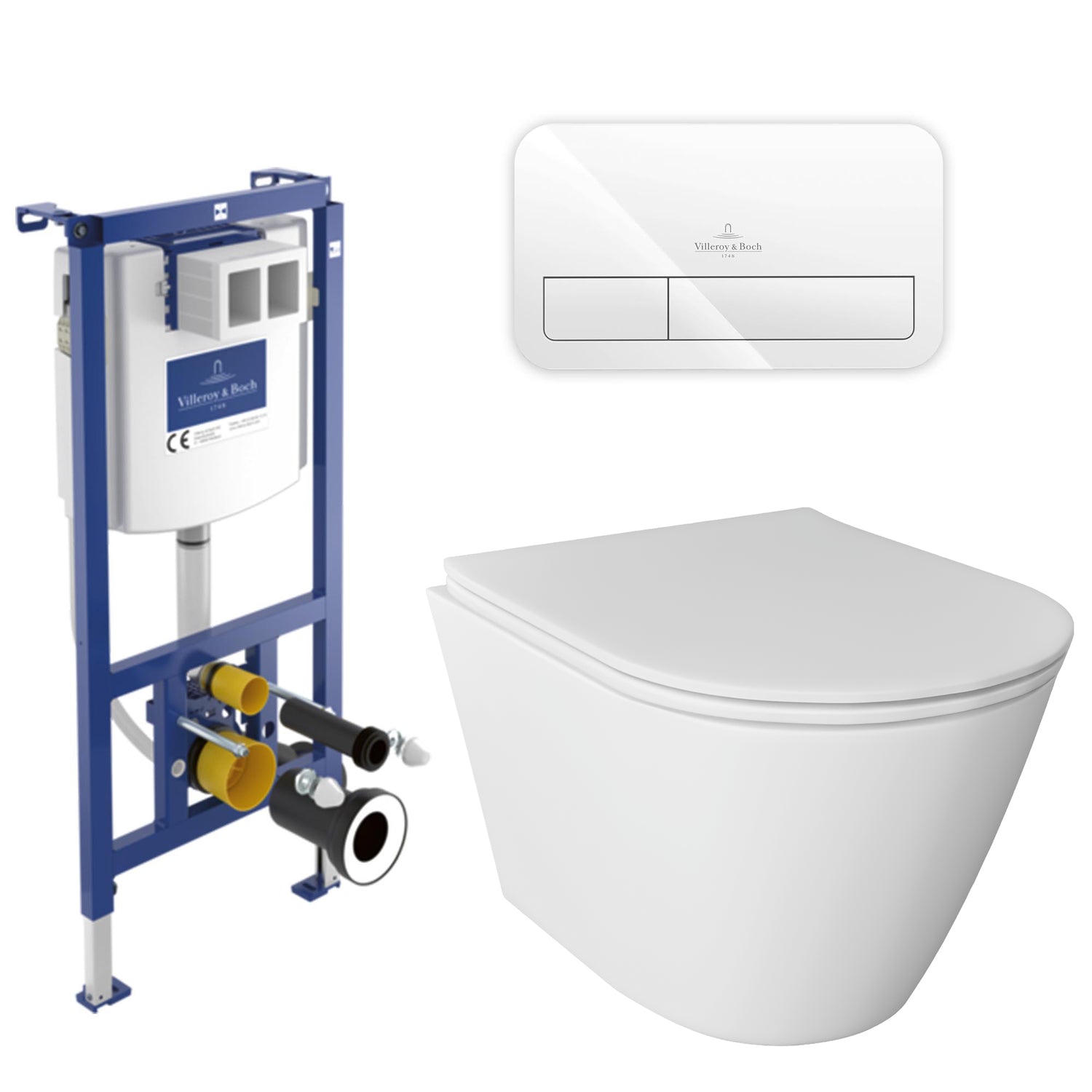 Alpenberger Hänge-WC Komplettset mit Villeroy & Boch ViConnect Spülkasten – Optional mit Betätigungsplatte