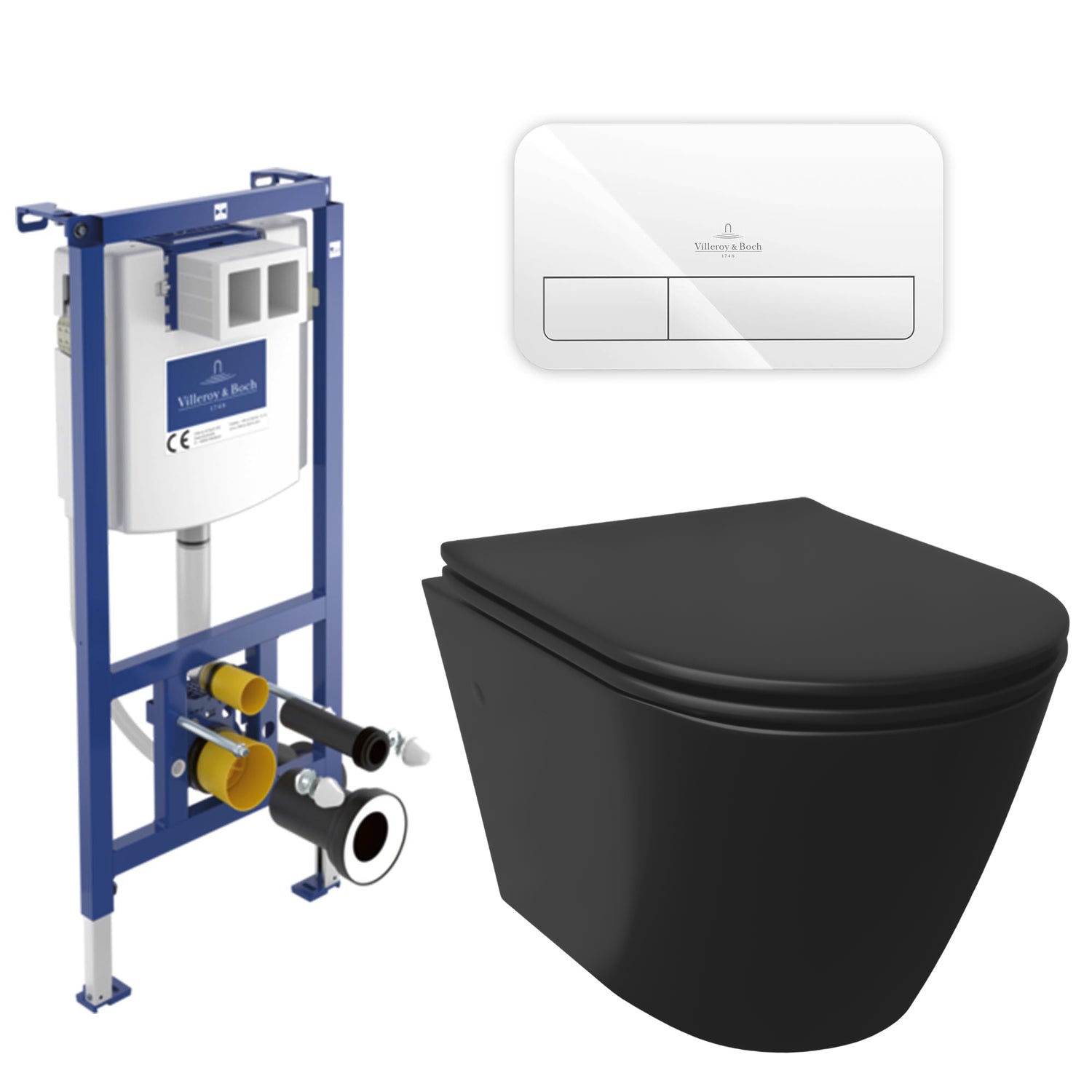 Alpenberger Hänge-WC Komplettset mit Villeroy & Boch ViConnect Spülkasten – Optional mit Betätigungsplatte