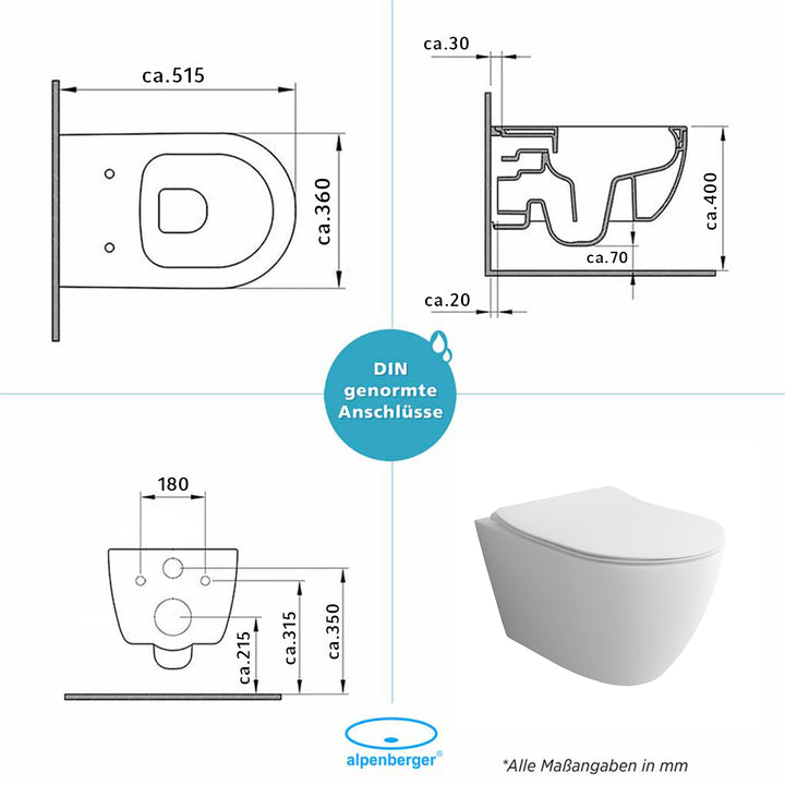 Alpenberger Insara - 440-9024 | Hänge WC Spülrandlos mit Nano
