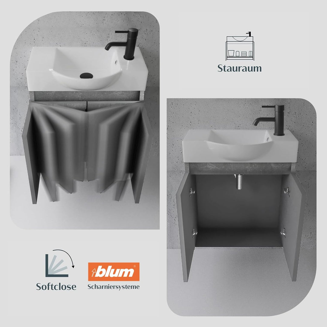 Alpenberger Lugano-550 Badmöbel Set Grau mit Soft-Close Unterschrank