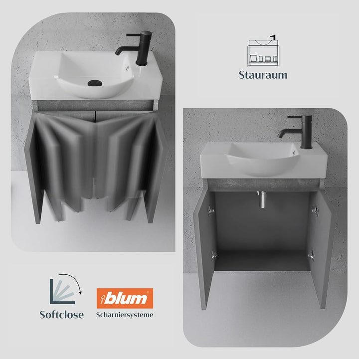 Alpenberger Lugano-550 Badmöbel Set Grau mit Soft-Close Unterschrank