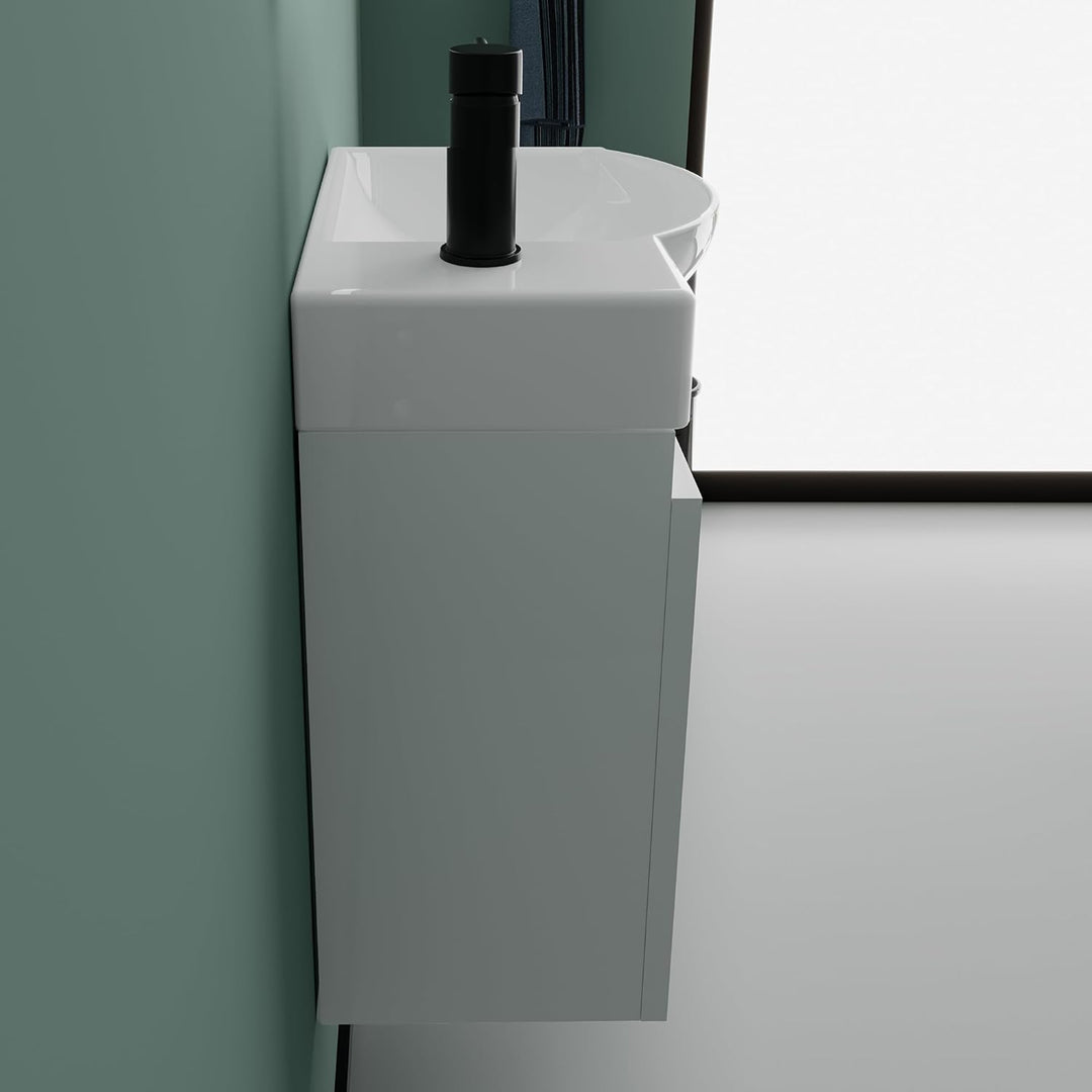 Alpenberger Keramik Waschbecken Lugano-450-Rechts + Unterschrank Lugano-450-Rechts-Weiss