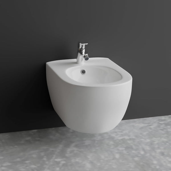 Alpenberger Diamond Hänge-Bidet Set – Wand-Bidet aus Sanitärkeramik inkl. Hansgrohe Focus Einhebel-Bidetmischer & Ablaufgarnitur