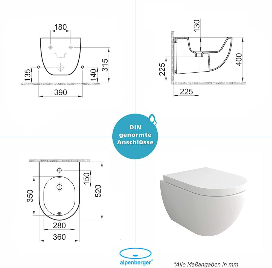 Alpenberger Cera 6200 Hänge WC Spülrandlos + Nano + WC-Sitz Softclose