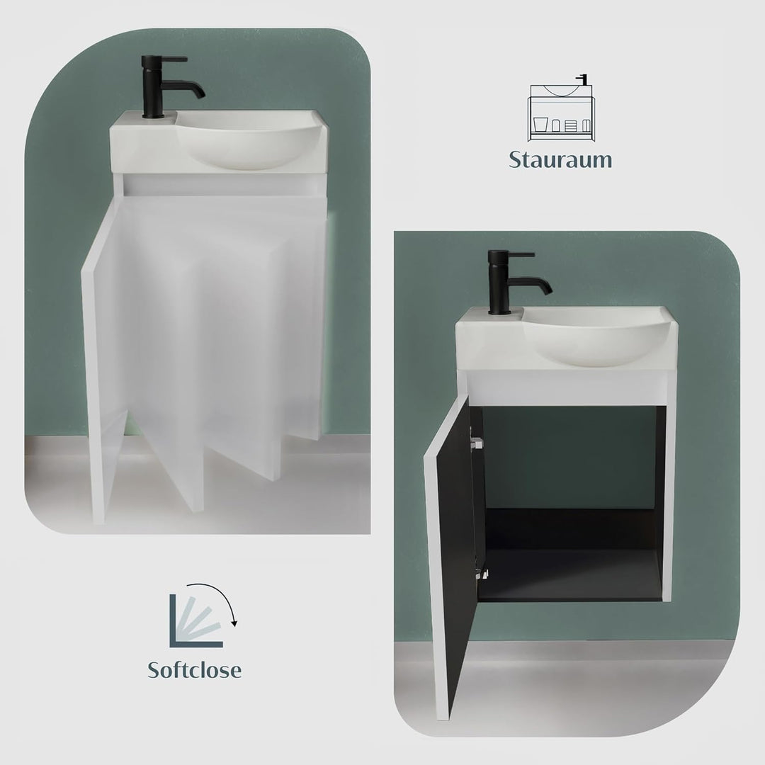 Alpenberger Keramik Waschbecken Lugano-450-Rechts + Unterschrank Lugano-450-Rechts-Weiss