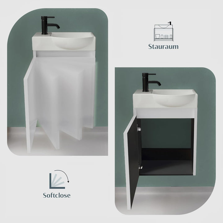 Alpenberger Keramik Waschbecken Lugano-450-Rechts + Unterschrank Lugano-450-Rechts-Weiss