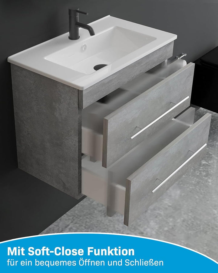 Alpenberger Mini 600 Badmöbel Set Grau: Waschbecken mit Lotuseffekt