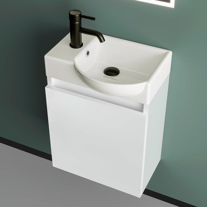 Alpenberger Keramik Waschbecken Lugano-450-Rechts + Unterschrank Lugano-450-Rechts-Weiss