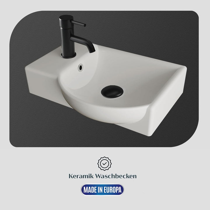 Alpenberger Lugano-450 Badmöbel Set, Waschbecken + Unterschrank, Cement, für Badezimmer und Gäste-WC