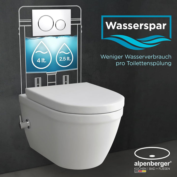 Alpenberger Almeira 8250 Hänge Dusch WC mit Armatur & Spülrandlos