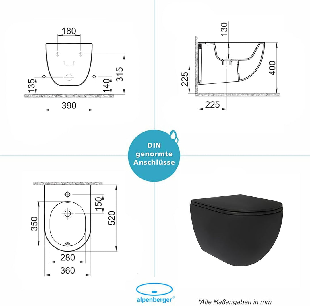 Alpenberger Cera 6300 Hänge-WC Schwarz: Tiefspüler mit Soft-Close