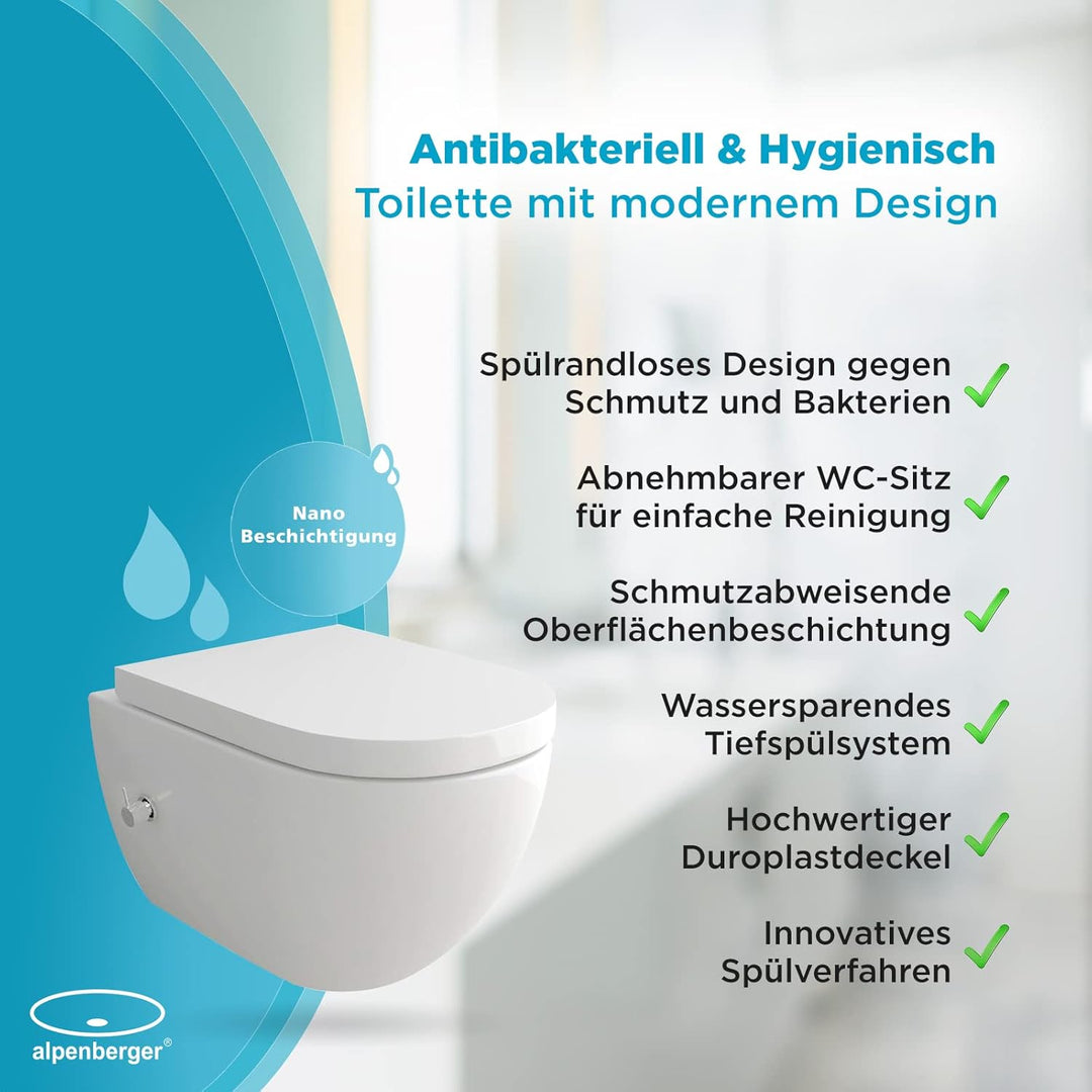 Alpenberger Cera 6250: Spülrandloses Dusch-WC mit Nano Beschichtung
