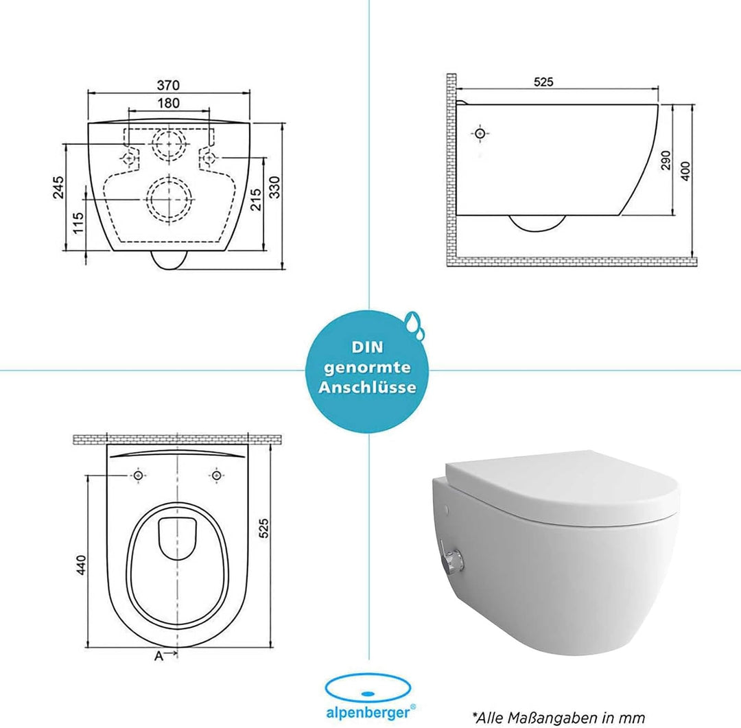 Alpenberger Diamond 7150 Hänge WC mit Bidet Funktion und Armatur