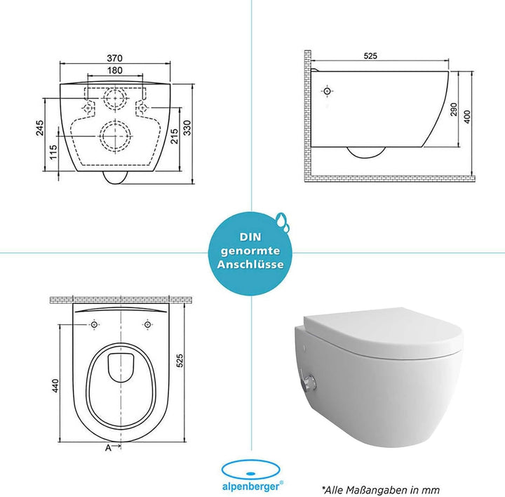 Alpenberger Diamond 7150 Hänge WC mit Bidet Funktion und Armatur