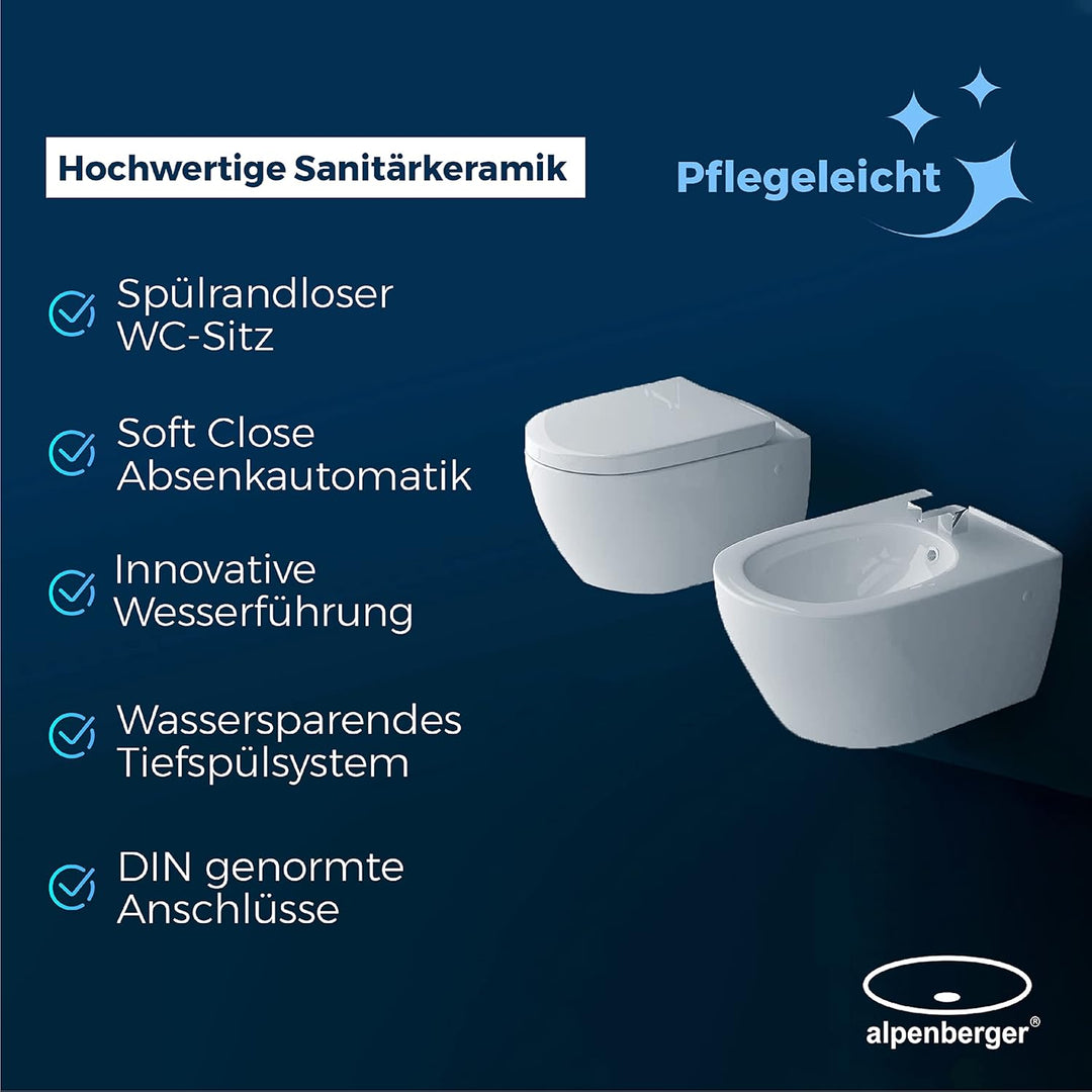Alpenberger Diamond WC Set: 7201 Hänge WC & 7200 Bidet Spülrandlos
