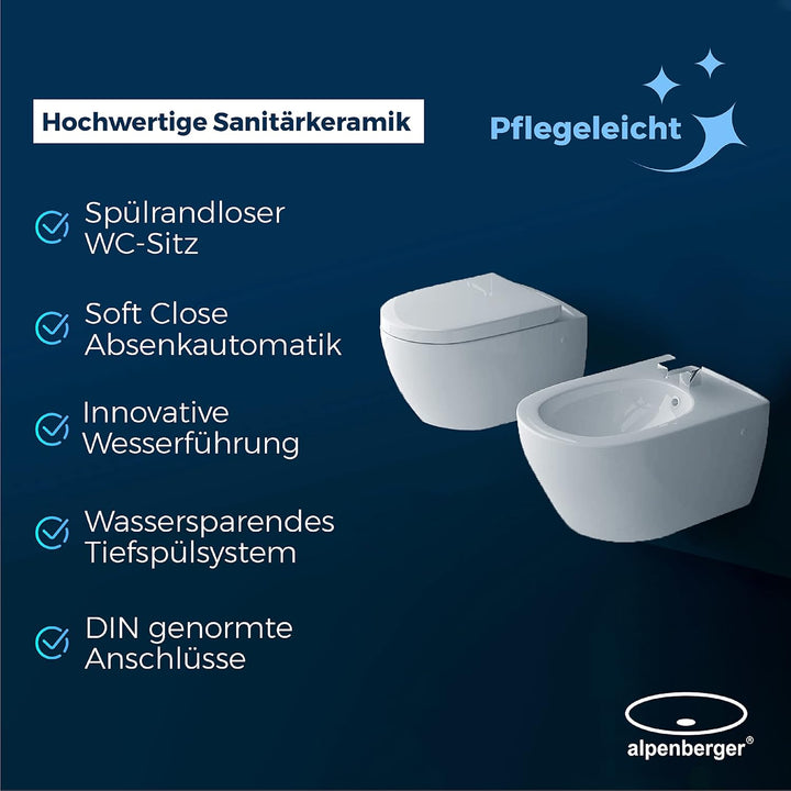 Alpenberger Diamond WC Set: 7201 Hänge WC & 7200 Bidet Spülrandlos