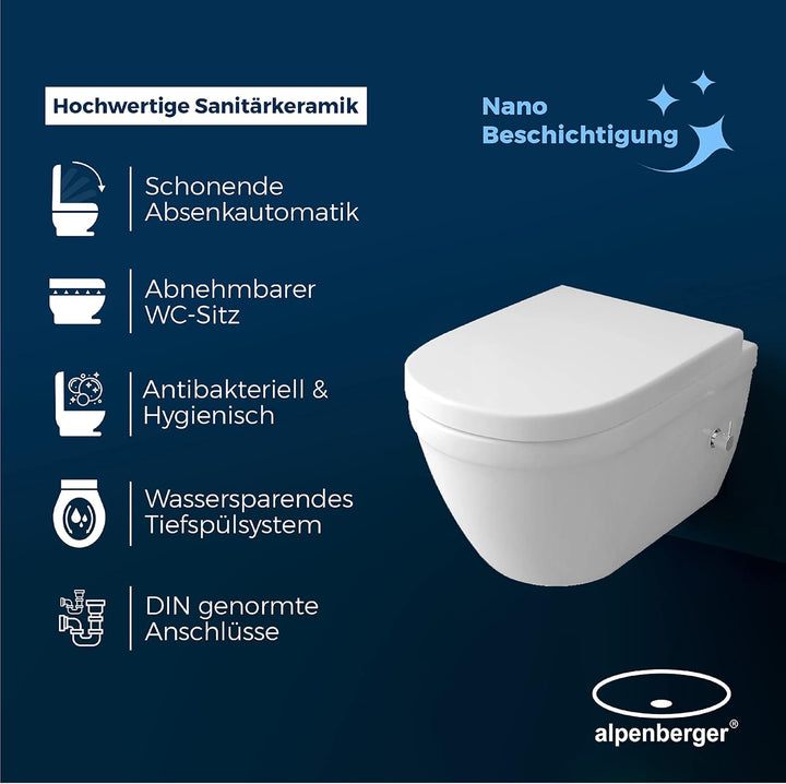 Alpenberger Almeira 8250 Hänge Dusch WC mit Armatur & Spülrandlos