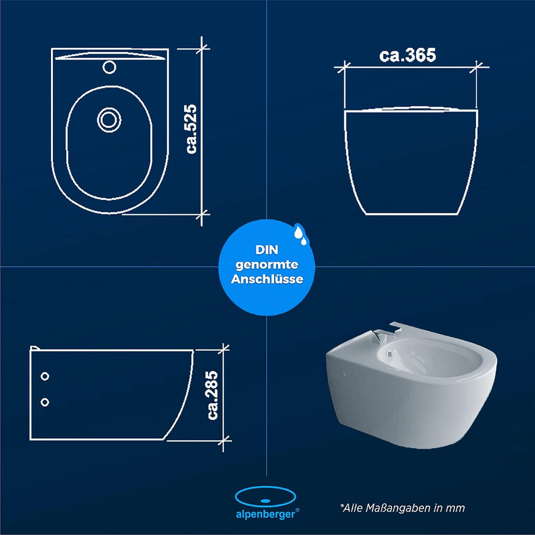 Alpenberger Diamond WC Set: 7201 Hänge WC & 7200 Bidet Spülrandlos