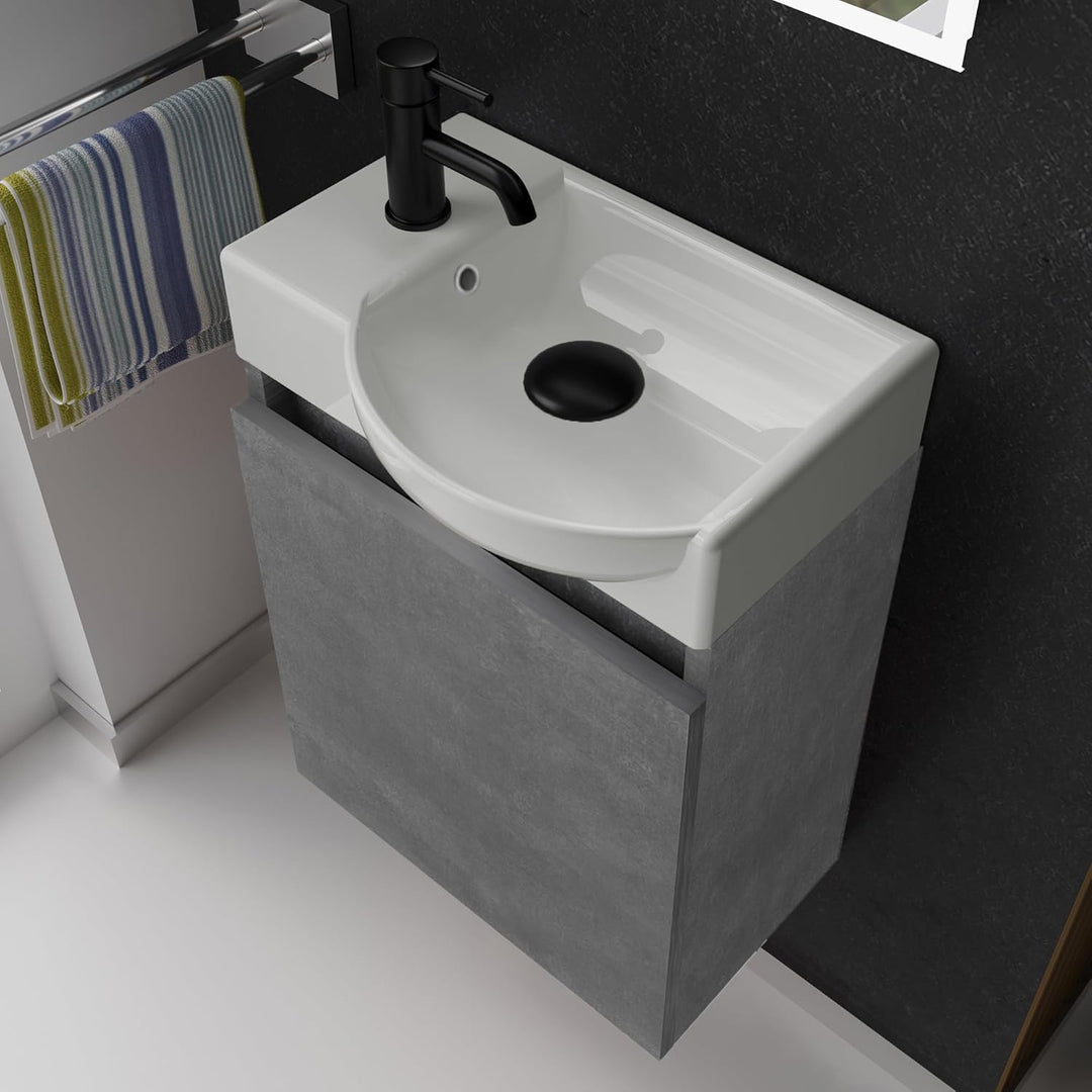 Alpenberger Lugano-450 Badmöbel Set, Waschbecken + Unterschrank, Cement, für Badezimmer und Gäste-WC